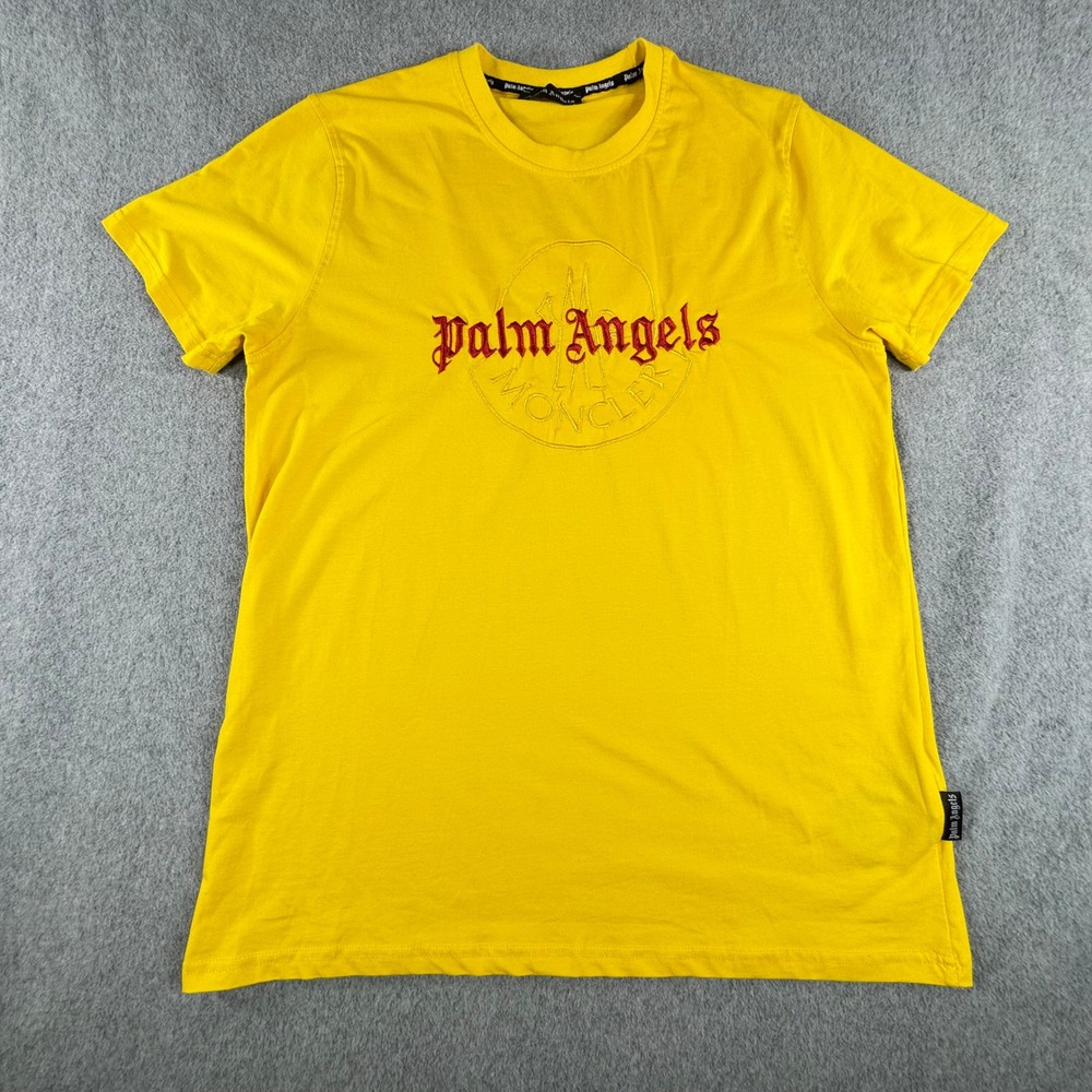 MONCLER x Palm Angels Short Sleeve Yellow Gold Cotton T-Shirt L Yellow